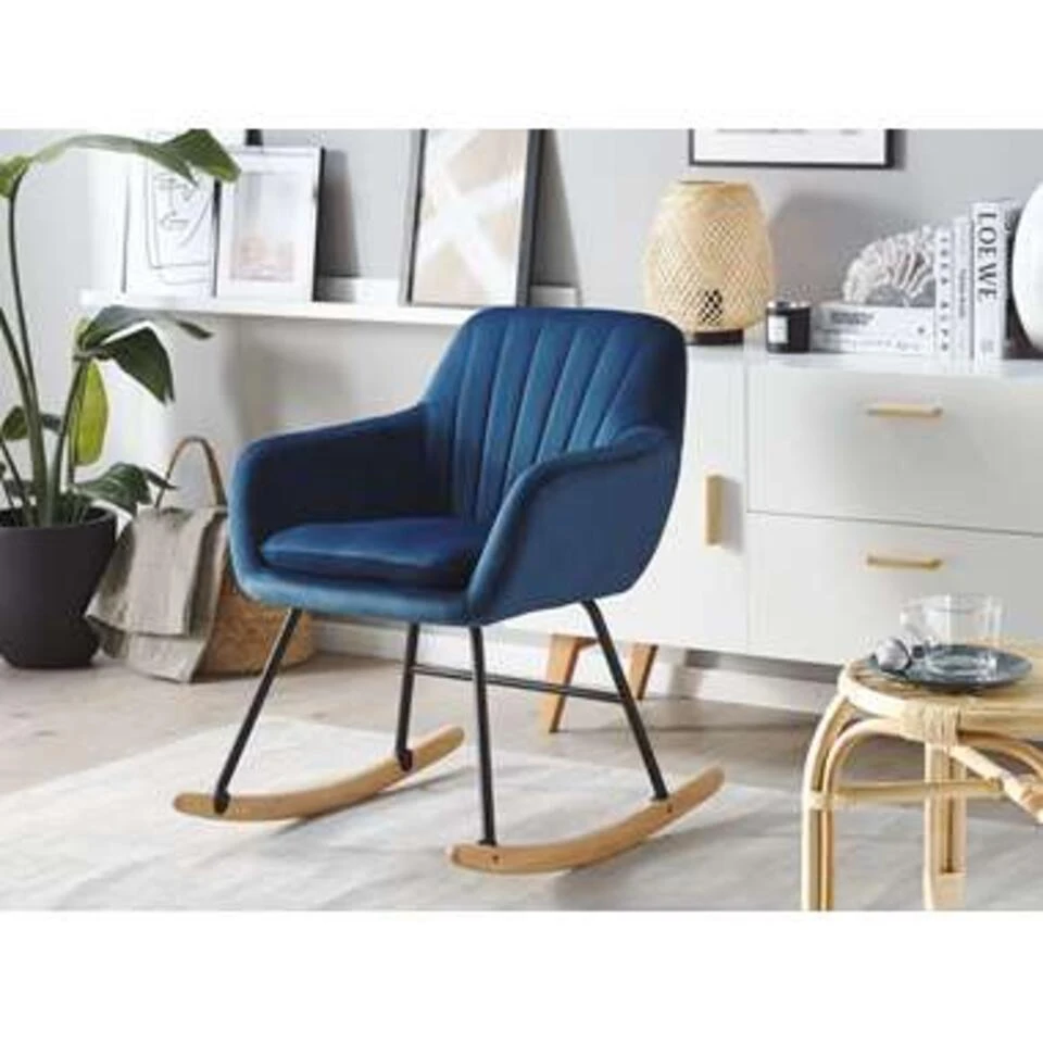 Beliani Schommelstoel LIARUM - Blauw Fluweel 4 Beliani Schommelstoel LIARUM - Blauw Fluweel - Afbeelding 2