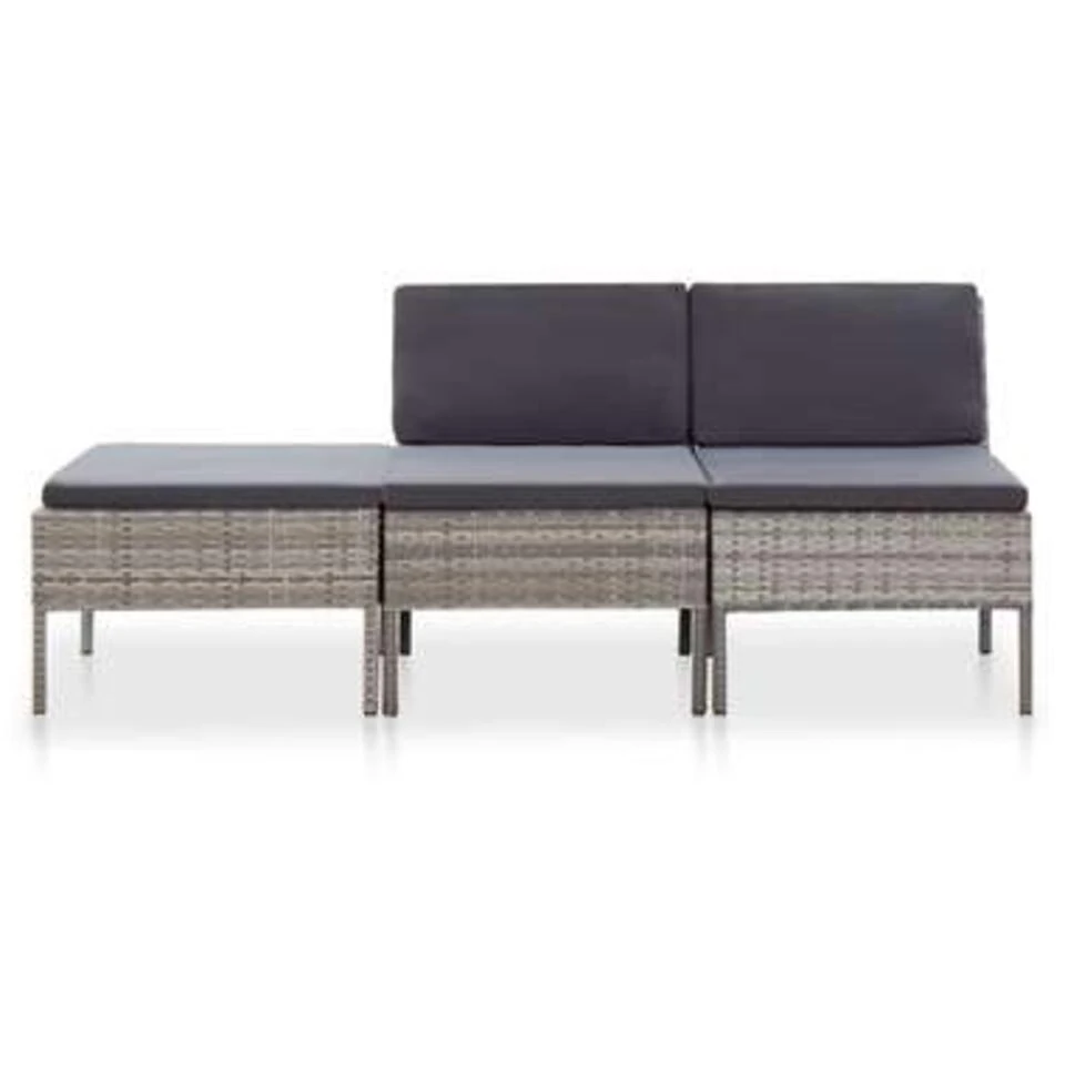 VidaXL 3-delige Loungeset Met Kussens Poly Rattan Grijs 4 VidaXL 3-delige Loungeset Met Kussens Poly Rattan Grijs - Afbeelding 2