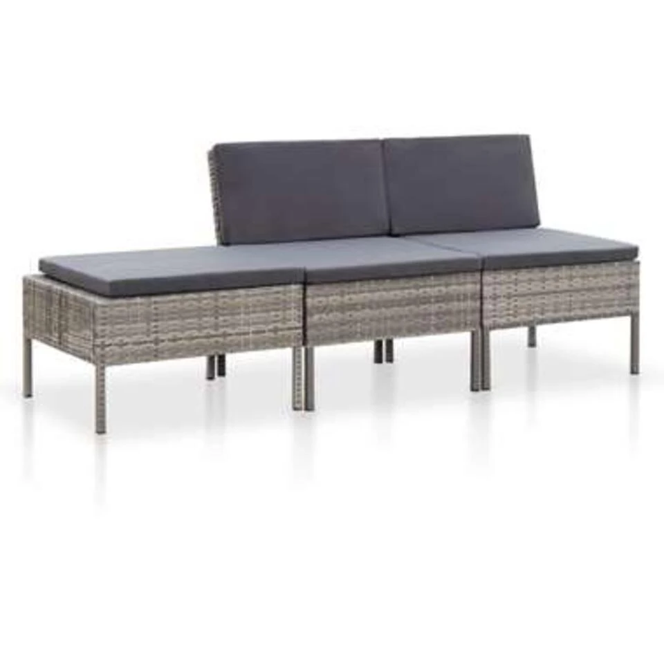 VidaXL 3-delige Loungeset Met Kussens Poly Rattan Grijs 3 VidaXL 3-delige Loungeset Met Kussens Poly Rattan Grijs