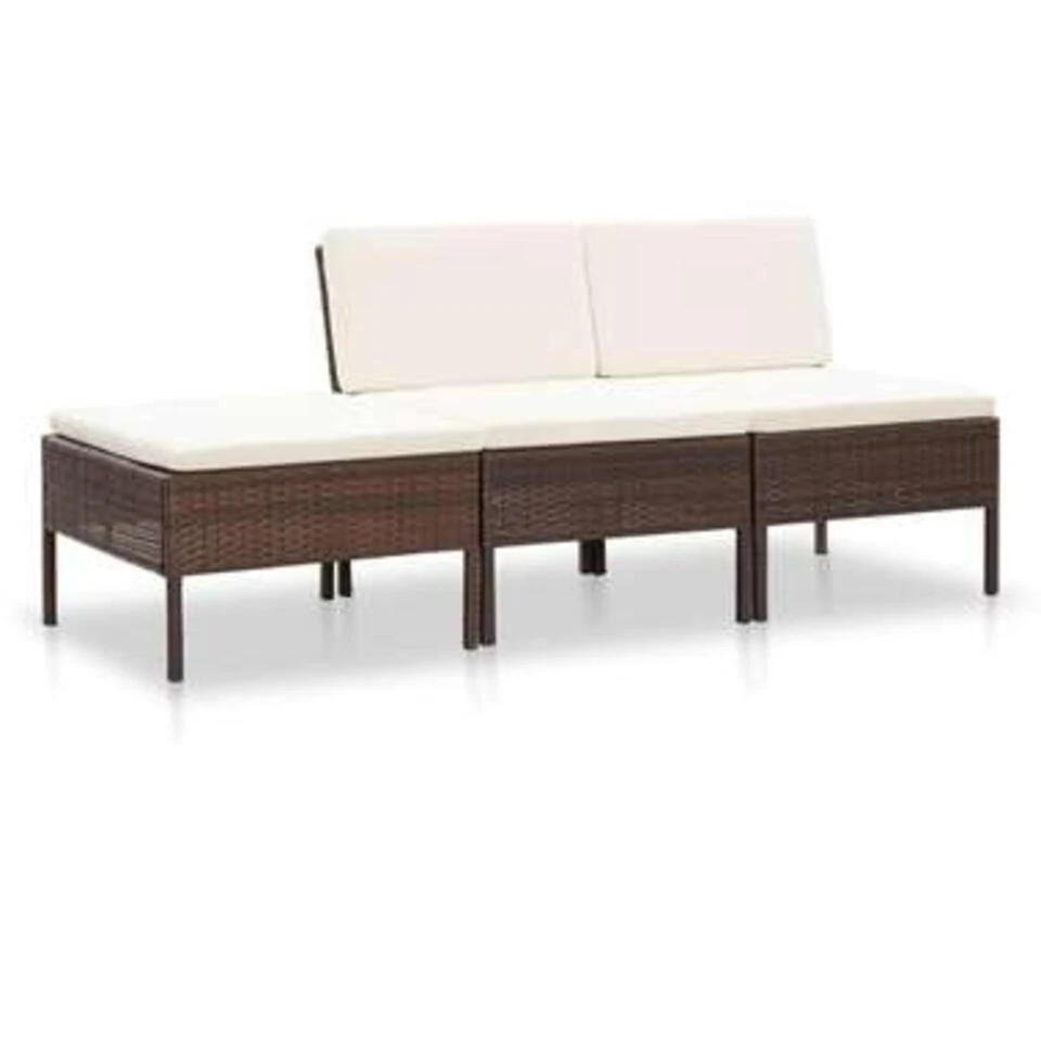 VidaXL 3-delige Loungeset Met Kussens Poly Rattan Bruin 3 VidaXL 3-delige Loungeset Met Kussens Poly Rattan Bruin