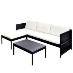 VidaXL 3-delige Loungeset Met Kussens Poly Rattan Zwart -Populair Tuinmeubilair 1000002983 0101