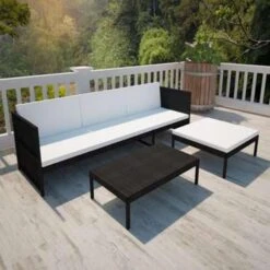 VidaXL 3-delige Loungeset Met Kussens Poly Rattan Zwart -Populair Tuinmeubilair 1000002983 0102