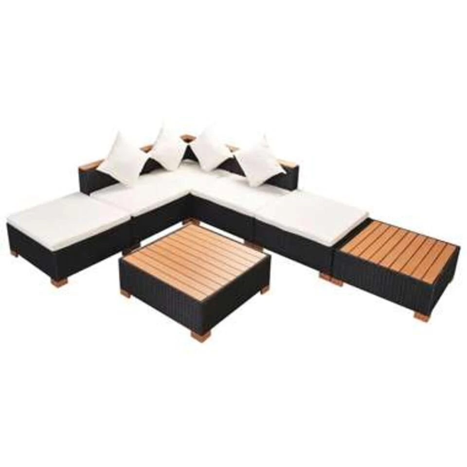 VidaXL 7-delige Loungeset Met Kussens Poly Rattan Zwart 3 VidaXL 7-delige Loungeset Met Kussens Poly Rattan Zwart