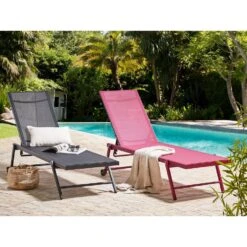 Beliani Tuinligstoel PORTOFINO - Zwart Aluminium, Textiel -Populair Tuinmeubilair 1000003159 0101