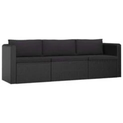 VidaXL 3-delige Loungeset Met Kussens Poly Rattan Zwart -Populair Tuinmeubilair 1000005425