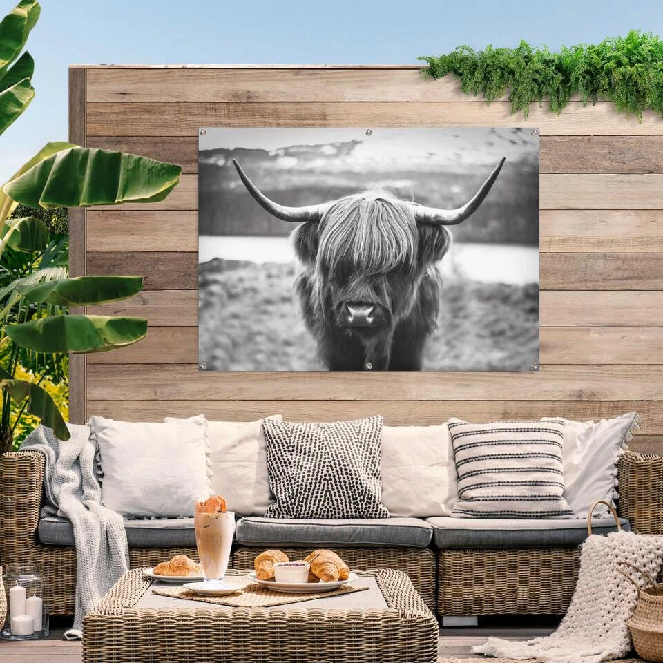 Tuinposter Schotse Hooglander 100x140 Cm Zwart-Wit 4 Tuinposter Schotse Hooglander 100x140 Cm Zwart-Wit - Afbeelding 2