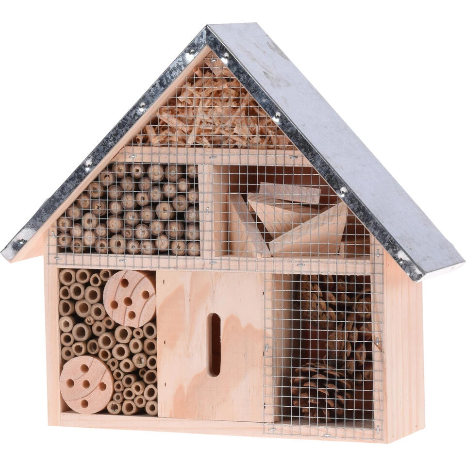 Merkloos Insectenhotel - Hout - Metalen Dak - 30 Cm 4 Merkloos Insectenhotel - Hout - Metalen Dak - 30 Cm - Afbeelding 2