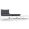 VidaXL 3-delige Loungeset Met Kussens Massief Grenenhout Wit -Populair Tuinmeubilair 1000035703