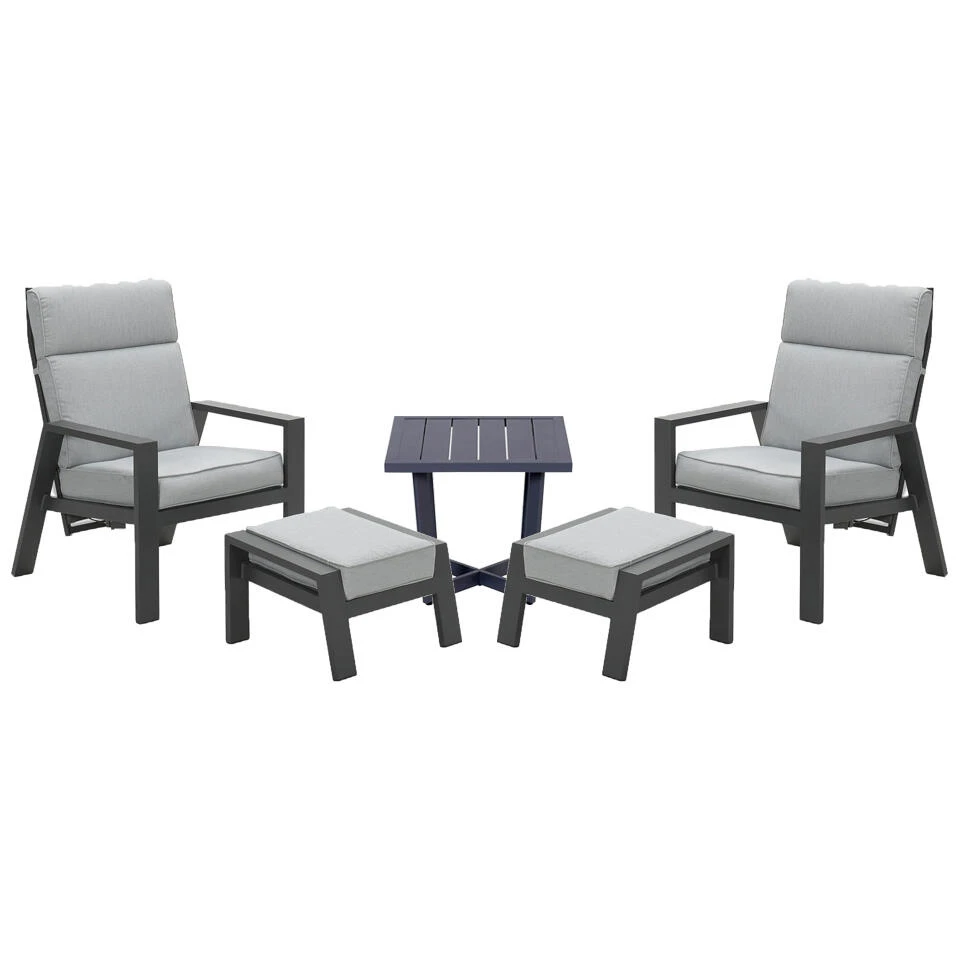 VDG Max Verstelbare Loungestoelen Incl. Voetenbank + Ivy Bijzettafel 3 VDG Max Verstelbare Loungestoelen Incl. Voetenbank + Ivy Bijzettafel