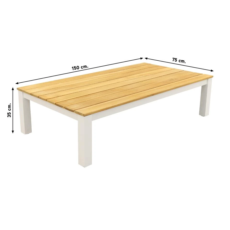 VDG Mindo Loungetafel 150x75 Cm. - Alu/Teak - White 4 VDG Mindo Loungetafel 150x75 Cm. - Alu/Teak - White - Afbeelding 2