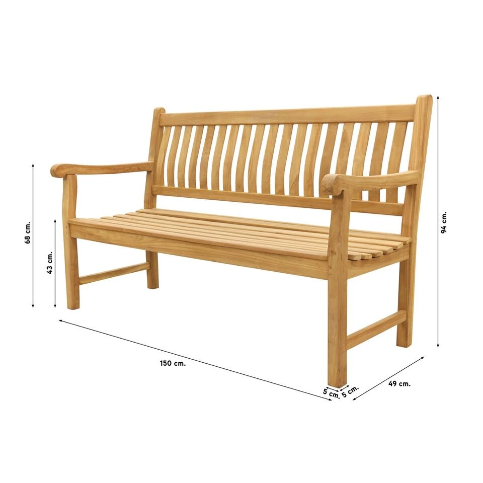 VDG Teakhouten Tuinbank Patrick - 150 Cm 4 VDG Teakhouten Tuinbank Patrick - 150 Cm - Afbeelding 2