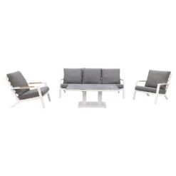 Hampton/Rockford stoel-bank Loungeset 4-delig – Wit/Teak