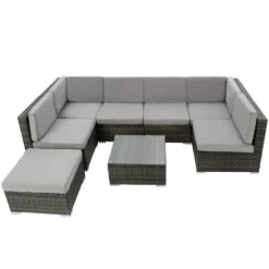 Tectake - Loungeset Venetië - Wicker - Grijs -Populair Tuinmeubilair 1000077868 0102
