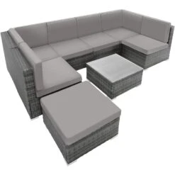 Tectake - Loungeset Venetië - Wicker - Grijs