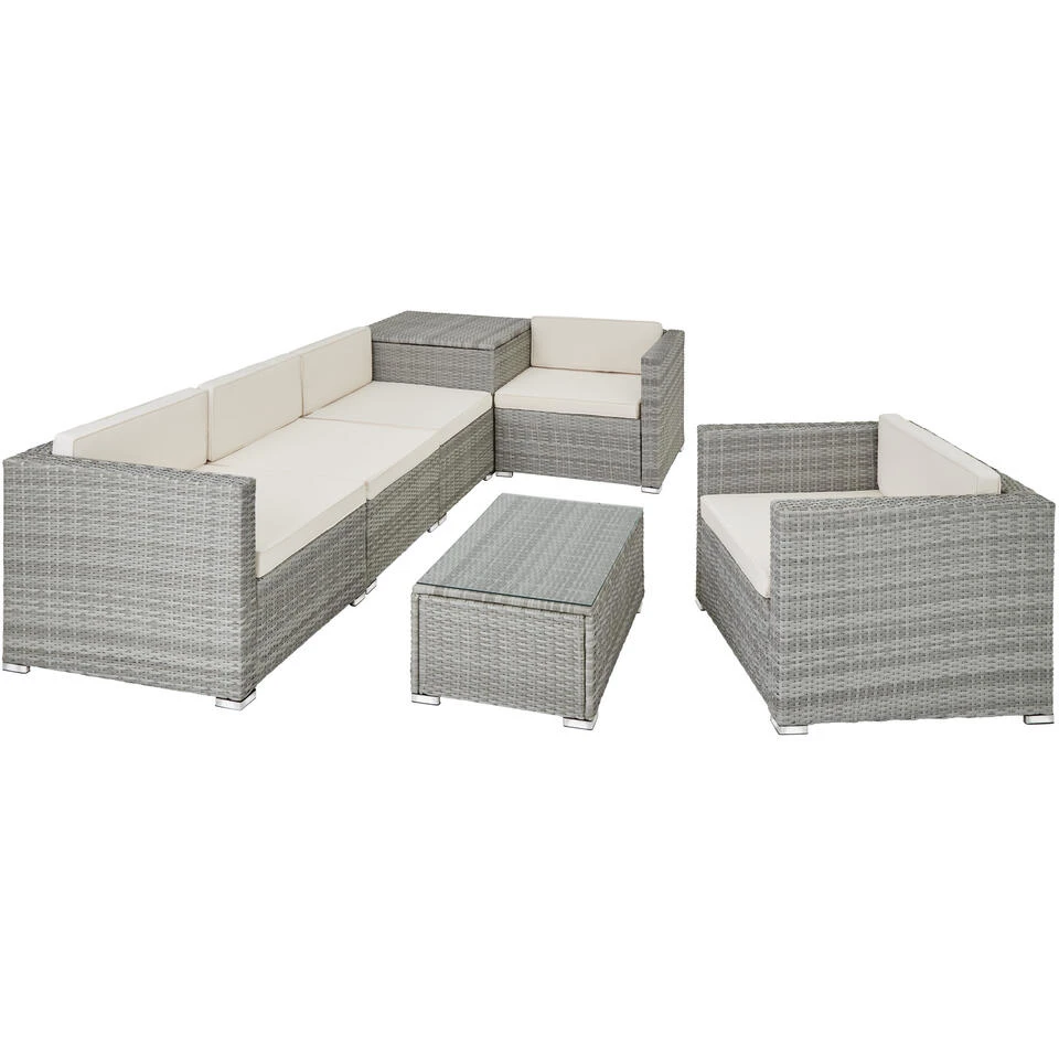 Tectake- Loungeset Pisa Met Opbergbox Kussens - Wicker - Lichtgrijs 5 Tectake- Loungeset Pisa Met Opbergbox Kussens - Wicker - Lichtgrijs - Afbeelding 3