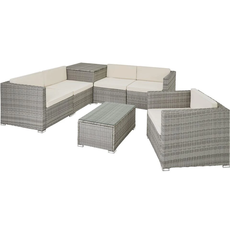 Tectake- Loungeset Pisa Met Opbergbox Kussens - Wicker - Lichtgrijs 3 Tectake- Loungeset Pisa Met Opbergbox Kussens - Wicker - Lichtgrijs