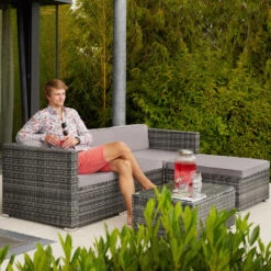 Tectake - Loungeset Florenz - Wicker - Grijs -Populair Tuinmeubilair 1000077881 0102