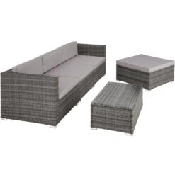 Tectake - Loungeset Florenz - Wicker - Grijs -Populair Tuinmeubilair 1000077881 0103