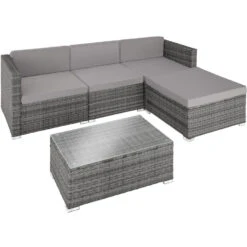 Tectake - Loungeset Florenz - Wicker - Grijs