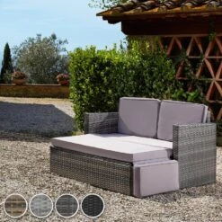 Tectake - Wicker Loungesofa Corfu - Zwart -Populair Tuinmeubilair 1000077884 0101