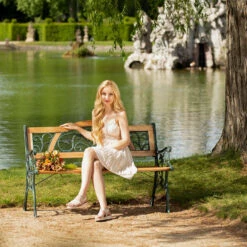 Tectake - Tuinbank Tuin Bank Tuinbankje Zitbank Gietijzer 124 Cm -Populair Tuinmeubilair 1000078020 0101