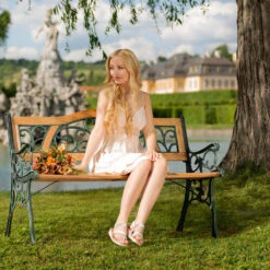 Tectake - Tuinbank Tuin Bank Tuinbankje Zitbank Gietijzer 124 Cm -Populair Tuinmeubilair 1000078020 0102