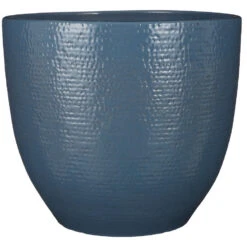 Mica Decorations Bloempot - Terracotta - Blauw Glans - D35/H32 Cm