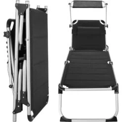 Tectake -ligbed Lorella - Aluminium- Incl. Verwisselbaar Hoofdkussen-zwart -Populair Tuinmeubilair 1000082526 0102