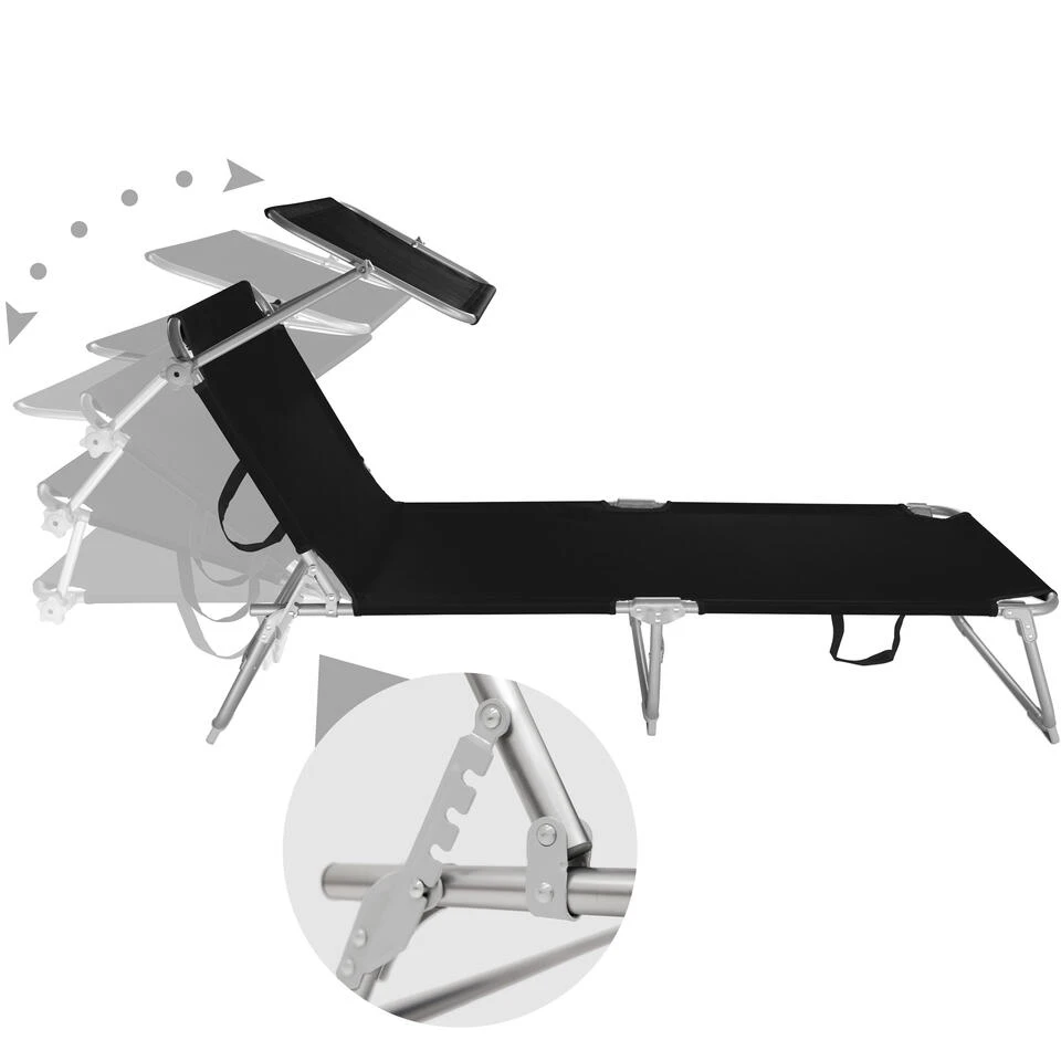Tectake - Ligbed Met Zonnedak Zwart 5 Tectake - Ligbed Met Zonnedak Zwart - Afbeelding 3
