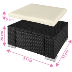 Tectake - Wicker Zitkruk Zwart - 53 X 53 X 26 Cm -Populair Tuinmeubilair 1000083110 0103