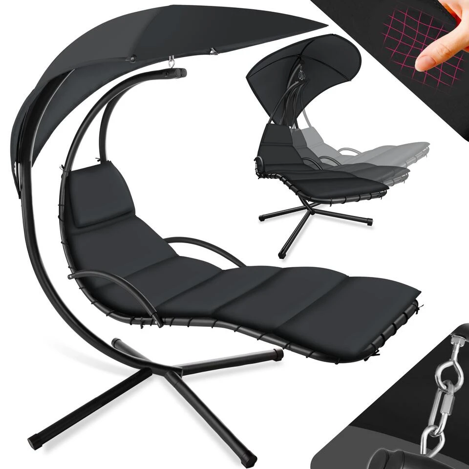 Tectake - Hangstoel Ligbed Maja - Zwart 3 Tectake - Hangstoel Ligbed Maja - Zwart