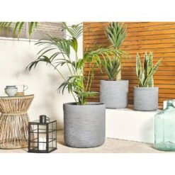 Beliani Plantenbak Voor Buiten SAMOS - Grijs Klei-vezelmengsel -Populair Tuinmeubilair 1000092440 0101