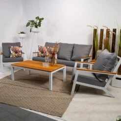 Donnan Loungeset Aluminium/bamboo - Aluminium - Wit -Populair Tuinmeubilair 1000094358 0101