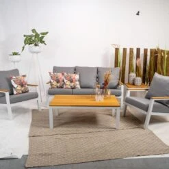 Donnan Loungeset Aluminium/bamboo - Aluminium - Wit -Populair Tuinmeubilair 1000094358 0102