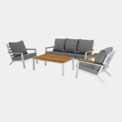 Donnan Loungeset Aluminium/bamboo - Aluminium - Wit -Populair Tuinmeubilair 1000094358 0103