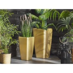 Beliani Plantenbak Voor Buiten MODI - Goud Stenenmix -Populair Tuinmeubilair 1000095547 0101