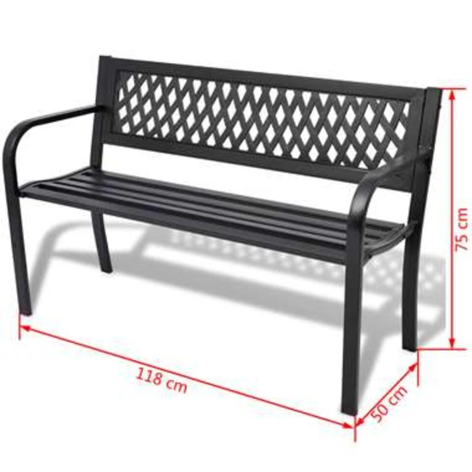 VidaXL Tuinbank 118 Cm Staal Zwart 4 VidaXL Tuinbank 118 Cm Staal Zwart - Afbeelding 2