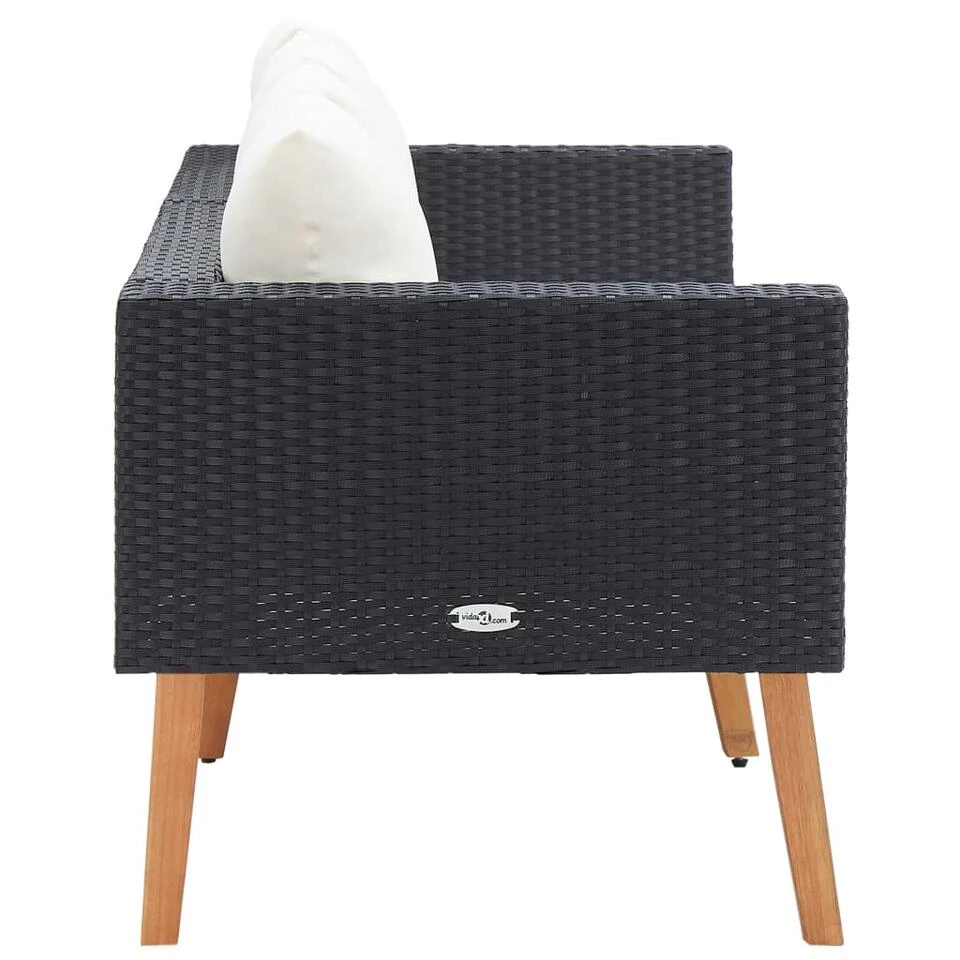 VidaXL Tuinbank 2-zits Met Kussens Poly Rattan Zwart 4 VidaXL Tuinbank 2-zits Met Kussens Poly Rattan Zwart - Afbeelding 2