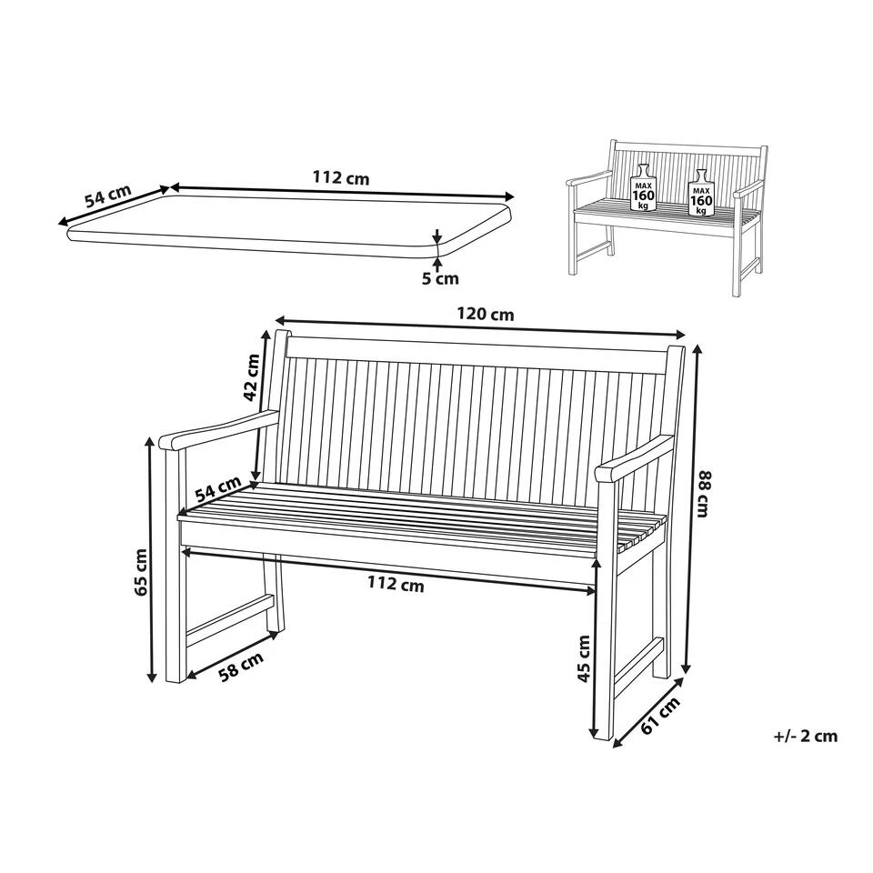 Beliani Tuinbank VIVARA - Lichte Houtkleur Fsc® Gecertificeerd Acaciahout 4 Beliani Tuinbank VIVARA - Lichte Houtkleur Fsc® Gecertificeerd Acaciahout - Afbeelding 2