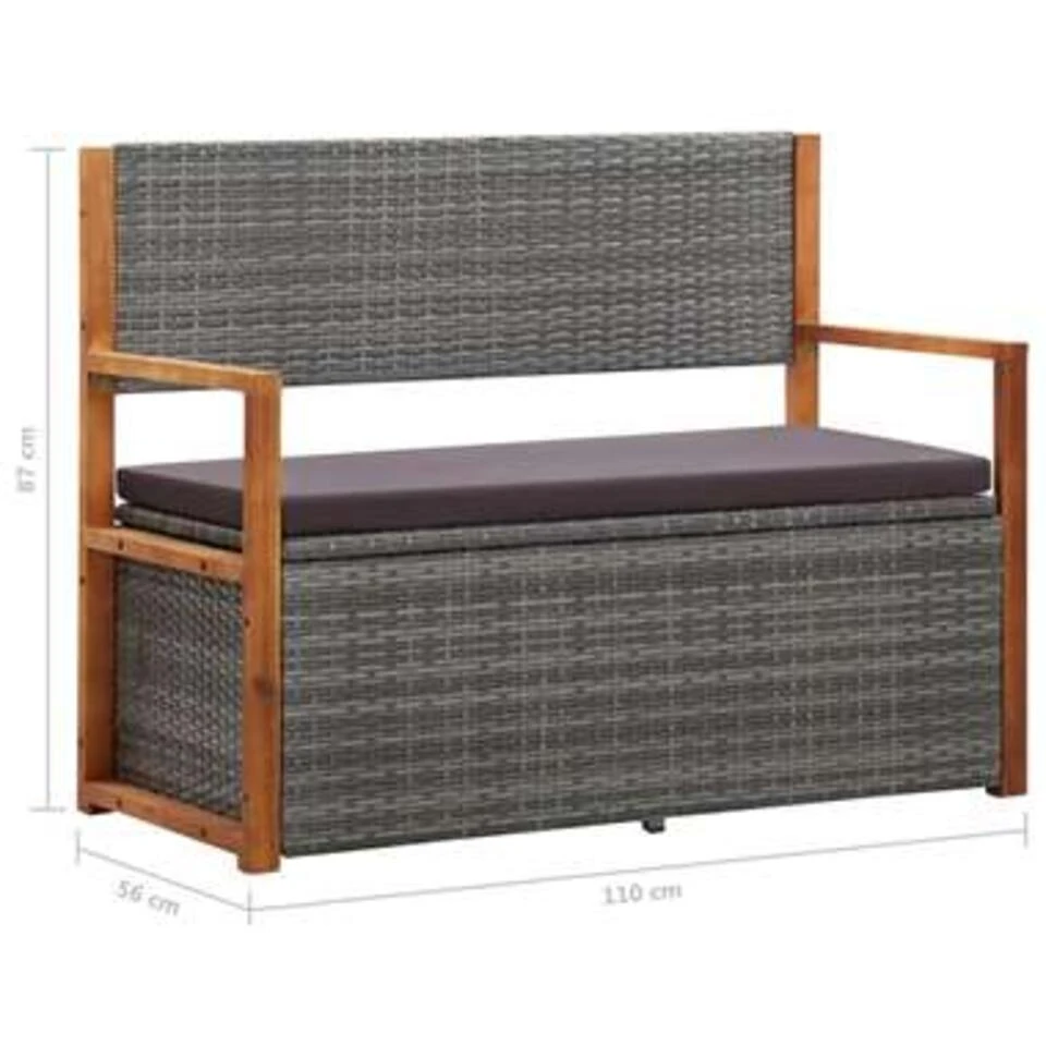 VidaXL Opbergbankje 115 Cm Poly Rattan En Massief Acaciahout Grijs 4 VidaXL Opbergbankje 115 Cm Poly Rattan En Massief Acaciahout Grijs - Afbeelding 2