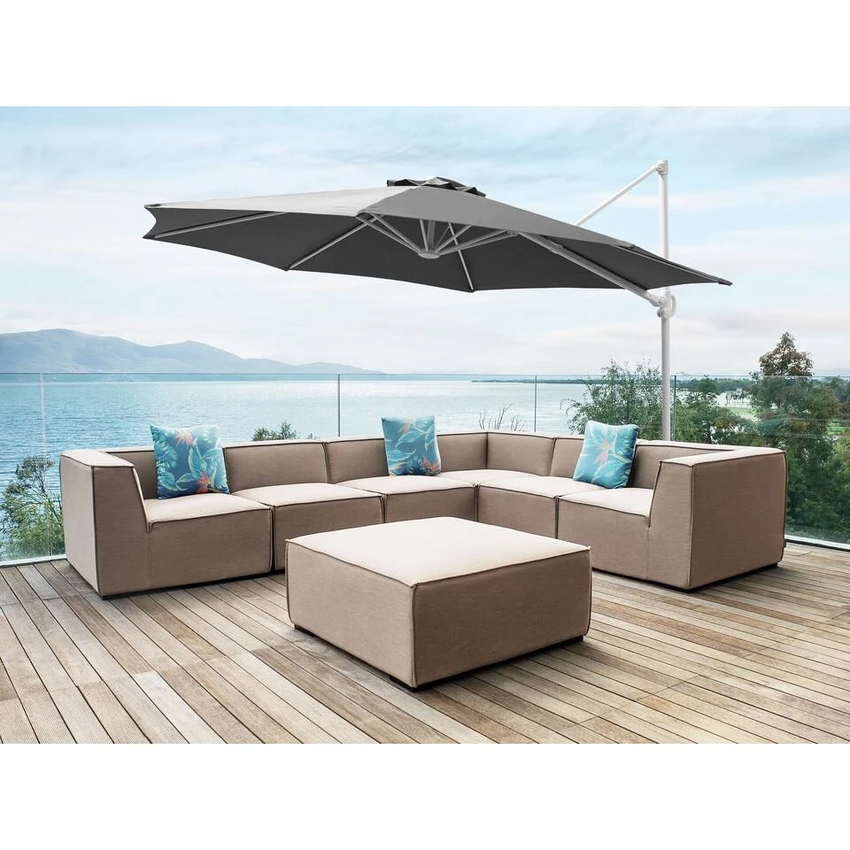 Beliani Cantilever Parasol SAVONA II - Grijs Polyester 4 Beliani Cantilever Parasol SAVONA II - Grijs Polyester - Afbeelding 2