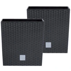 Prosperplast Kunststof Rato Rotan Bloempot/plantenpot Met Binnenpot Antraciet 20 Cm -Populair Tuinmeubilair 90a83325481a42a4b08af79401471117