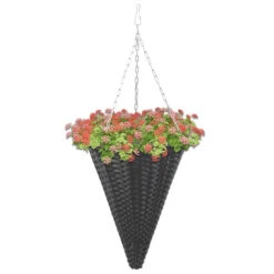 VidaXL Bloemenmanden Hangend 2 St Poly Rattan Zwart -Populair Tuinmeubilair 99657da9484b494c9ed006c9d1a2d803