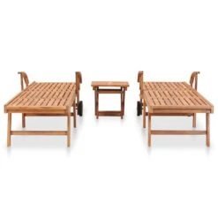 VidaXL Ligbedden 2 St Met Tafel Massief Teakhout -Populair Tuinmeubilair a15bcb2338dc408da1bb4161e266a40a