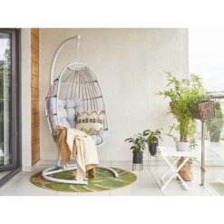 Beliani Hangstoel SESIA - Grijs Polyester, Pe Rotan -Populair Tuinmeubilair b9fb2f8e1061462b9a54556fdf8e9f7e