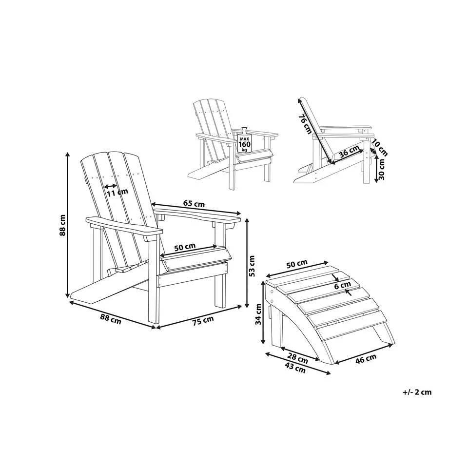 Beliani Tuinstoel ADIRONDACK - Grijs Kunsthout 4 Beliani Tuinstoel ADIRONDACK - Grijs Kunsthout - Afbeelding 2