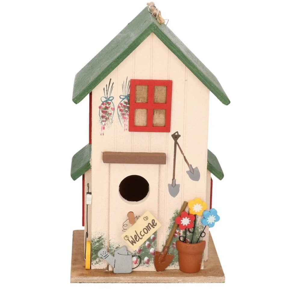 Boltze Vogelhuisje - Wit Met Groen - Huis - 26 Cm 4 Boltze Vogelhuisje - Wit Met Groen - Huis - 26 Cm - Afbeelding 2