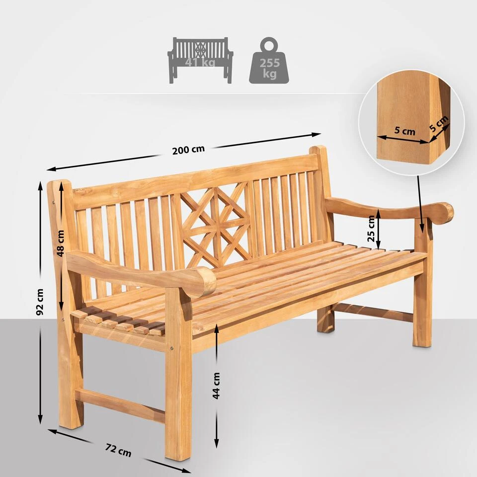 CLP Teakbank Florida 200 Cm 4 CLP Teakbank Florida 200 Cm - Afbeelding 2